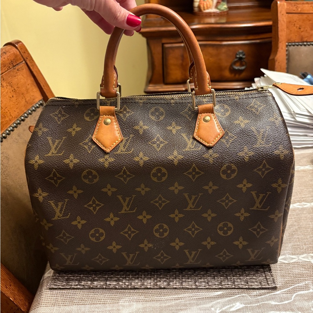 Louis Vuitton Brown Tan Satchel Iconic Design